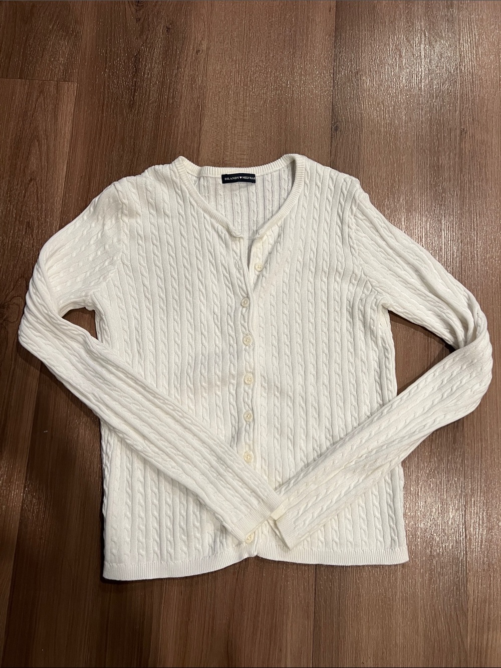 Brandy Melville  White Cable-Knit Button Cardigan Sweater